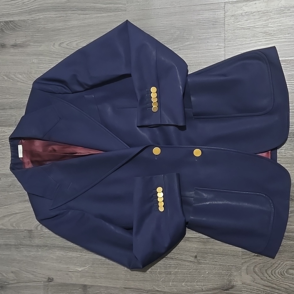Gucci Women's Blue Sheen Uniform Blazer with Matte Gold Buttons Size 40